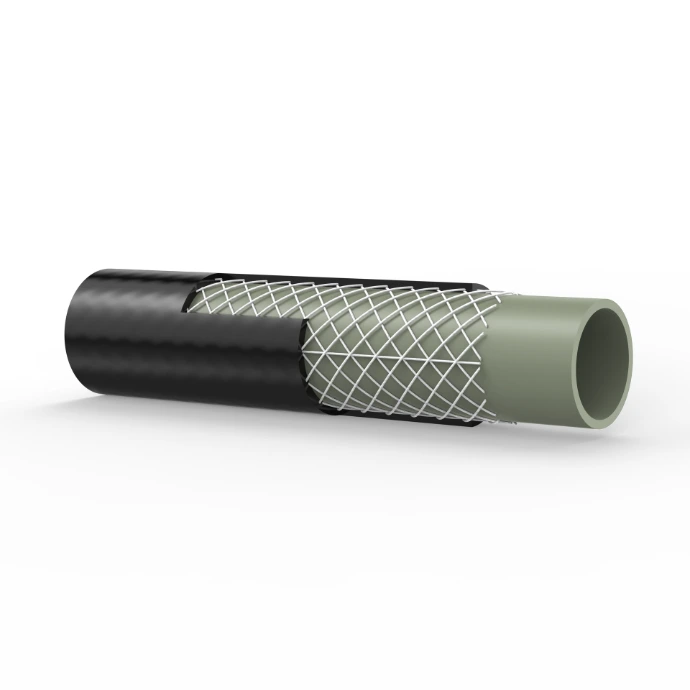 Zijaanzicht van een veelzijdige pvc slang met binnenwand uit polyester elastomeer, geschikt voor sproeimachines - Technitube