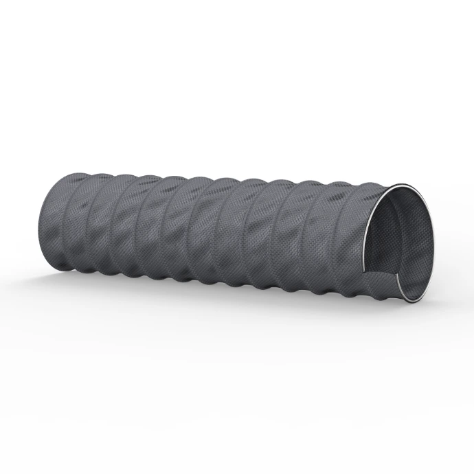 Zijaanzicht van een Airflex VA slang die gemaakt is uit pvc en verstevigd is met stalen spiralen